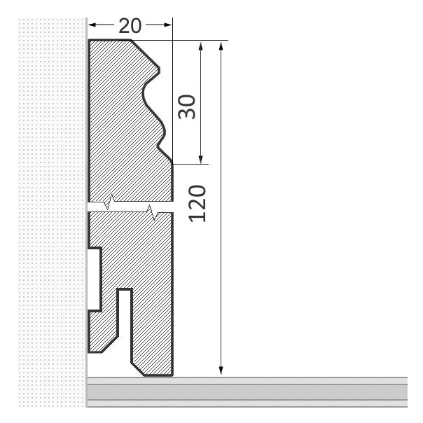 Sockelleiste Berliner Profil 120mm - Eiche gelackt