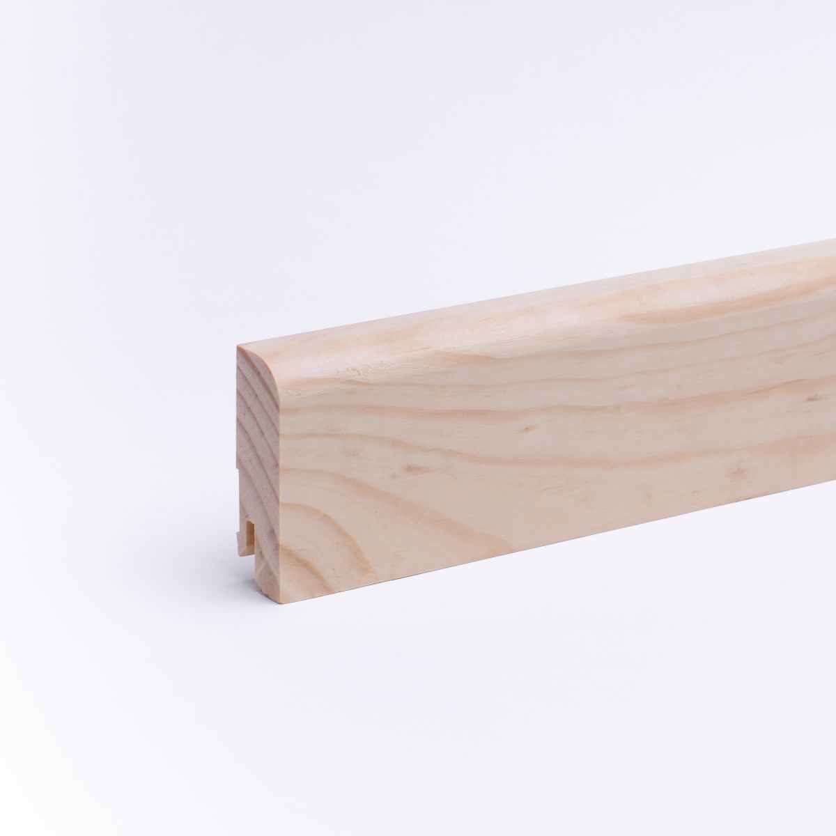 Solid wood skirting 60mm with rounded front edge varnished pine