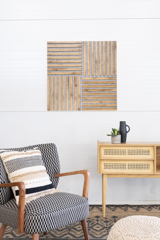 Acoustic panel 400 x 400 mm wild oak - acoustic felt grey - wall panelling Acoustic panel 400 x 400 mm wild oak - acoustic felt grey - wall panelling