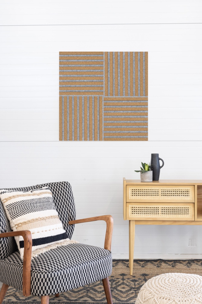 Premium Akustikpaneel 400 x 400 mm Kork fein - Akustikfilz Grau - Wandverkleidung