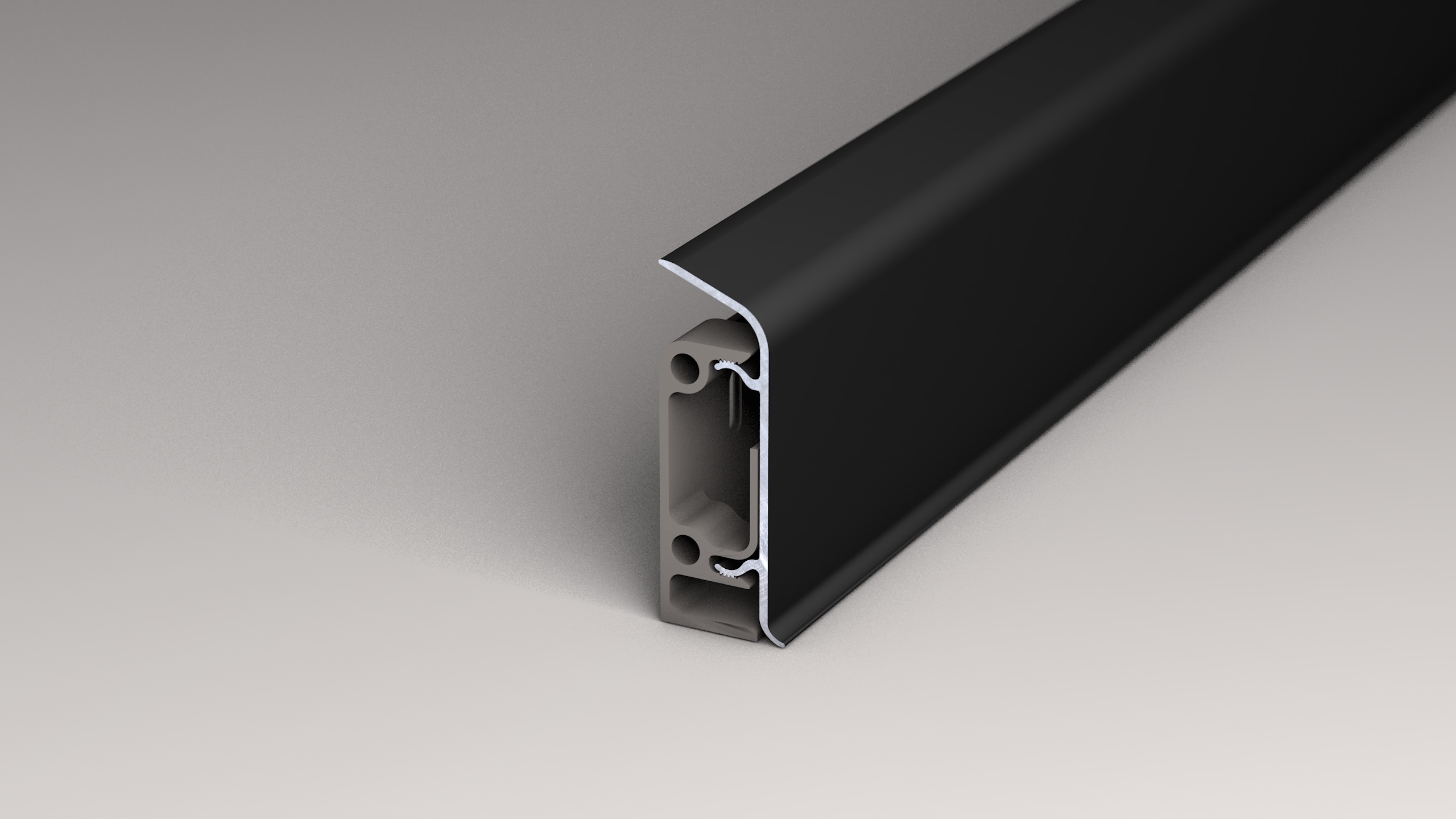 Metal skirting for cable installation - black powder coated Metal skirting for cable installation - black powder coated