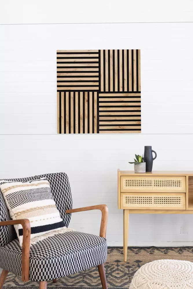 Akustikpaneel 400 x 400 mm Wildeiche  - Akustikfilz  Schwarz - Wandverkleidung