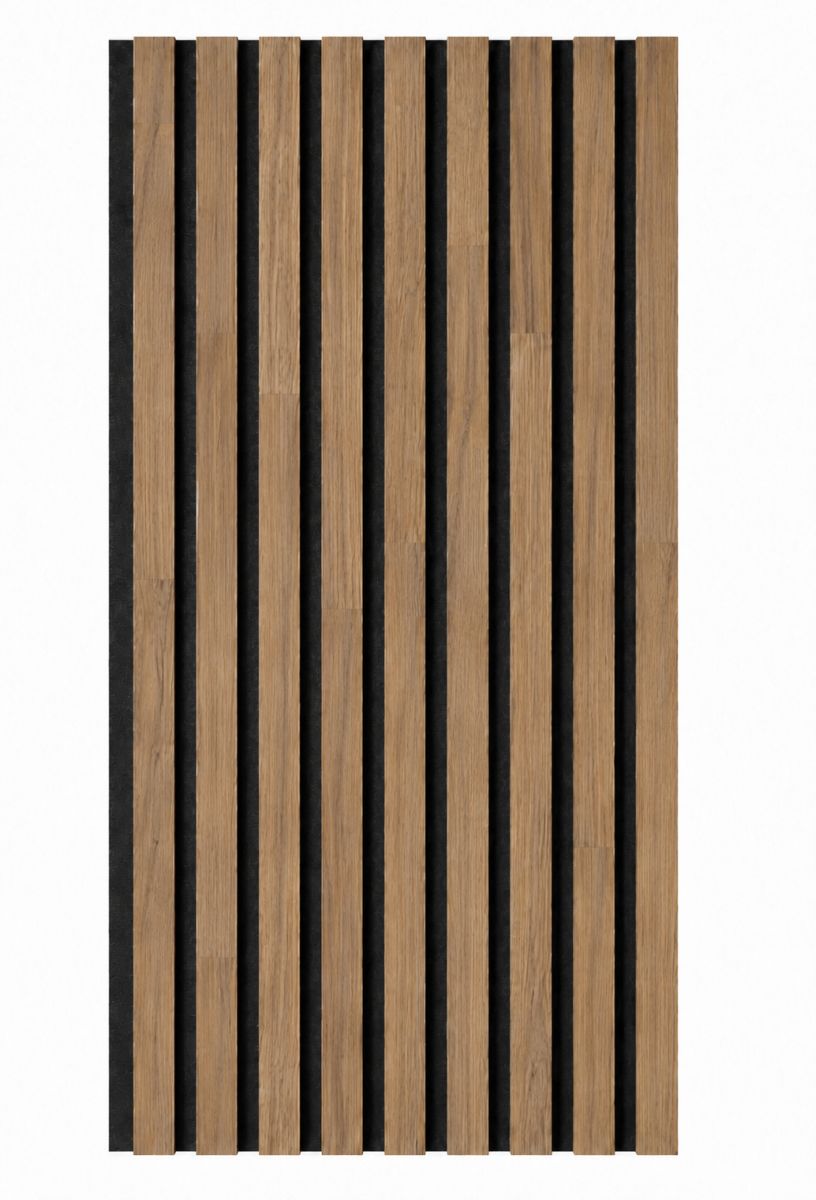 Acoustic+ Massivholz Akustikpaneel Schwarz 2600 x 400 mm - Eiche Natur - Traffic Grey