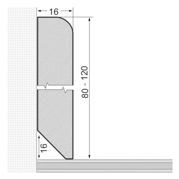 Massivholz-Sockelleiste 120x16mm abgerundet - Eiche lackiert