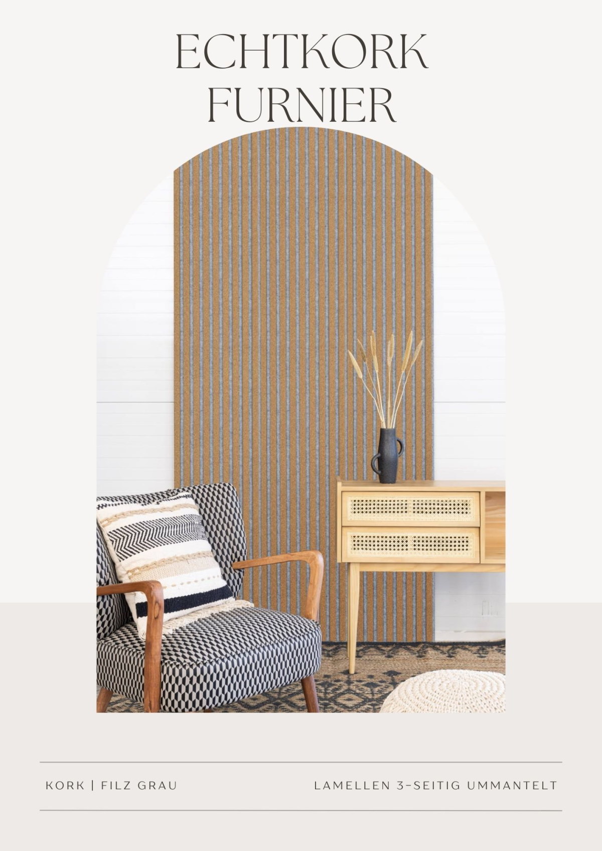 Acoustic panel 2400 x 600 mm cork fine  - Acoustic felt Grey Acoustic panel 2400 x 600 mm cork fine  - Acoustic felt Grey