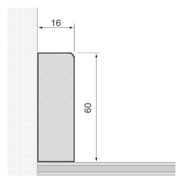 Solid wood skirting board 60x16mm chamfered leading edge  - oak oiled