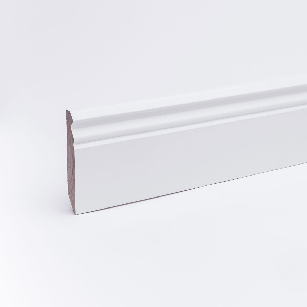 9 running meters of solid wood baseboards, Berlin profile, 120 x 16 mm - White Beech RAL9010