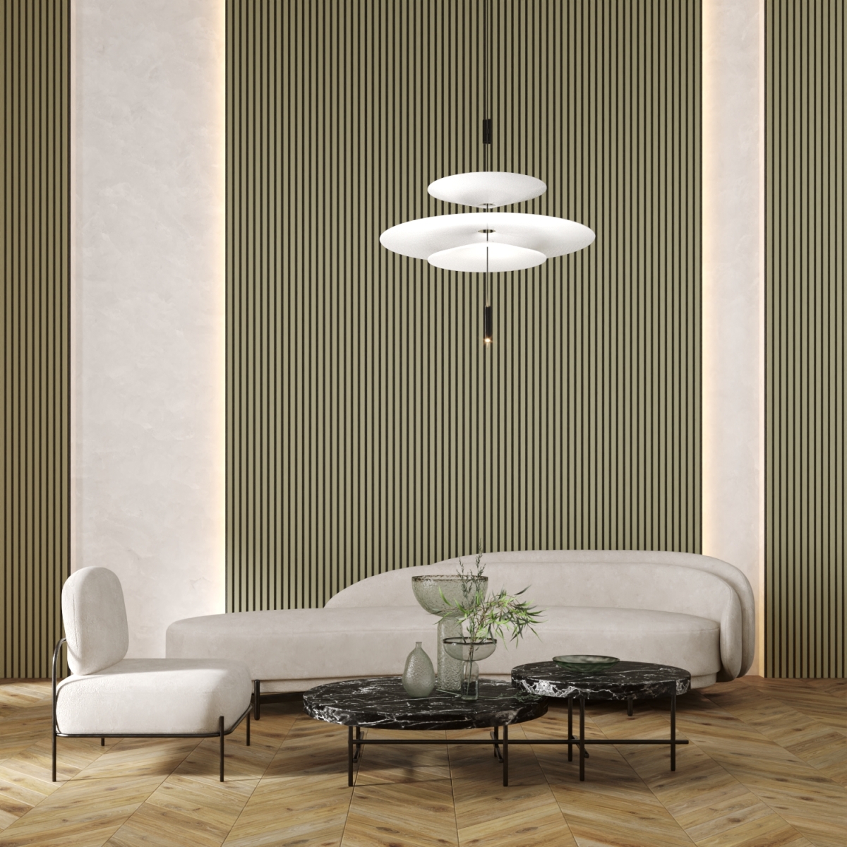 Acoustic+ Acoustic Panel Olive 2600 x 400 mm - Black Acoustic Felt
