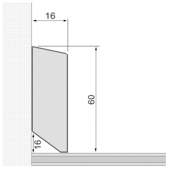 Solid wood skirting board 60x16mm beveled front edge - raw oak