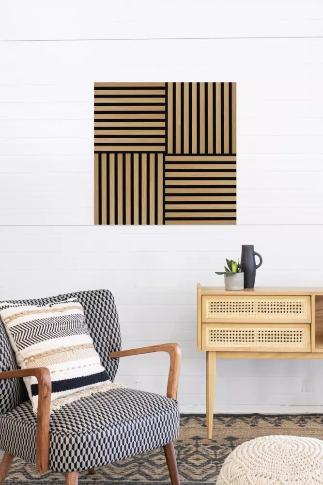 Premium Akustikpaneel 400 x 400 mm Eiche Natur - Akustikfilz Schwarz - Wandverkleidung