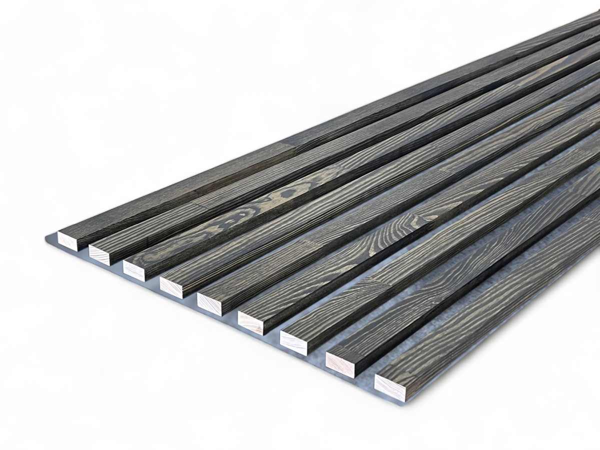 Massivholz Akustikpaneele Grau 2600 x 400 mm Kiefer - Pepper Black