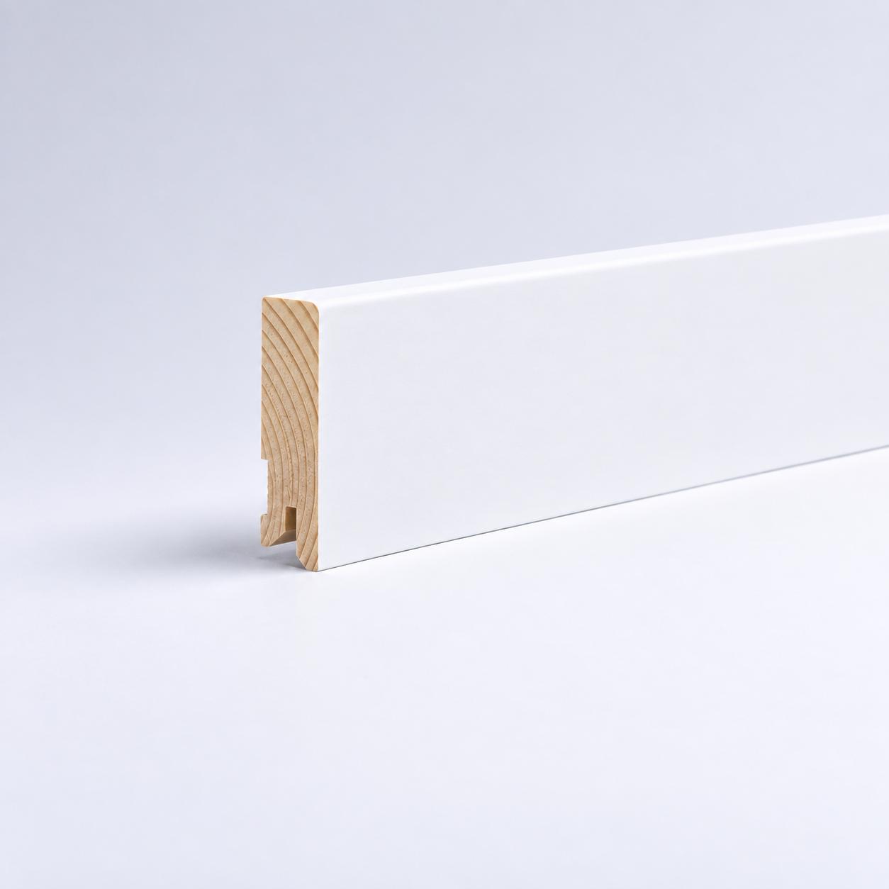 Massivholz-Sockelleiste 60 x 15 mm Rundkante R3 - Weiß RAL 9010