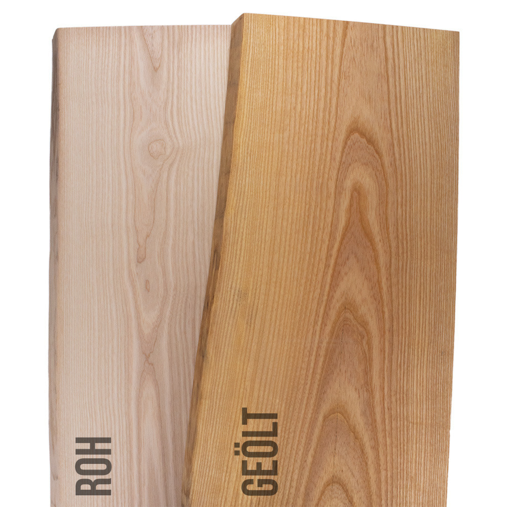 Esche Massivholz 40 mm einseitig Baumkante  - Tiefe 15 cm
