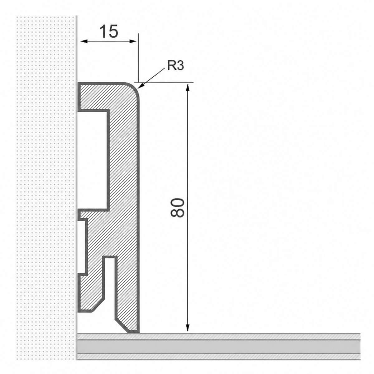 Massivholz-Sockelleiste 80 x 15 mm Rundkante R3 Weiß RAL 9016