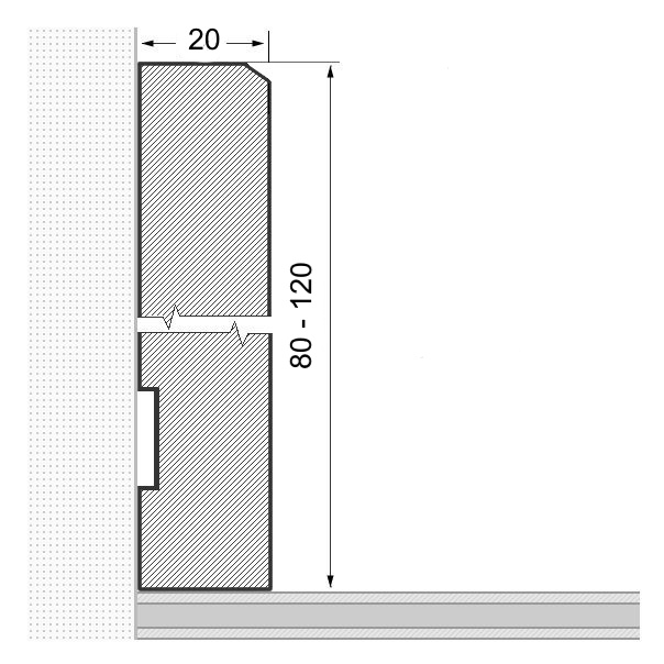Solid wood skirting 80mm bevelled front edge - oak raw Solid wood skirting 80mm bevelled front edge - oak raw