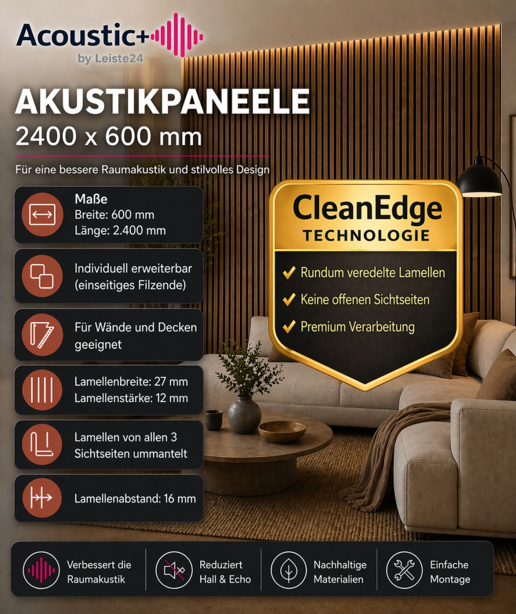 Acoustic+ Premium Acoustic Panel Fine Cork 2400 x 600 mm - Acoustic Felt Gray