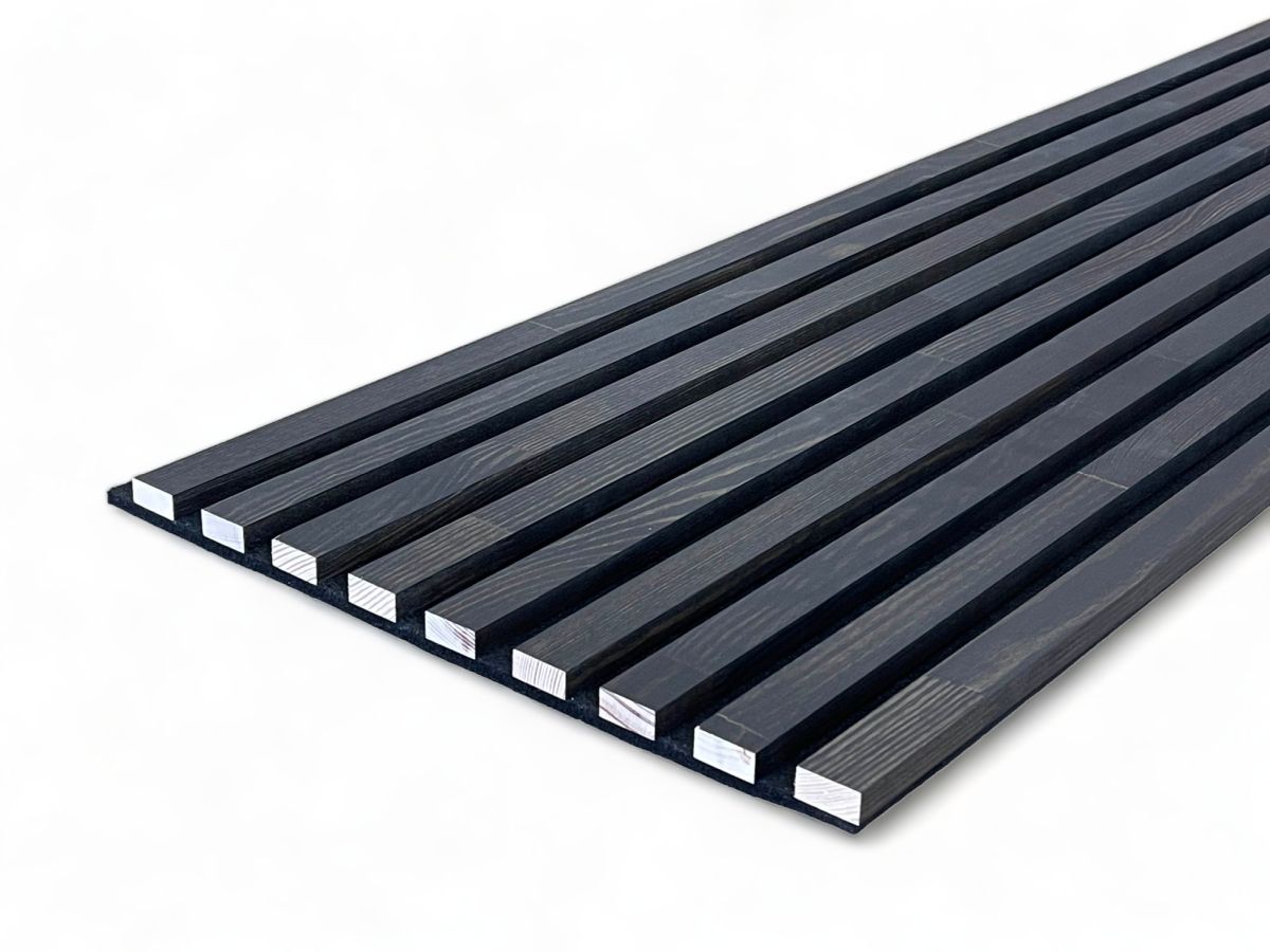 Acoustic+ Solid Wood Acoustic Panel Black 2600 x 400 mm - Pine - Midnight Black