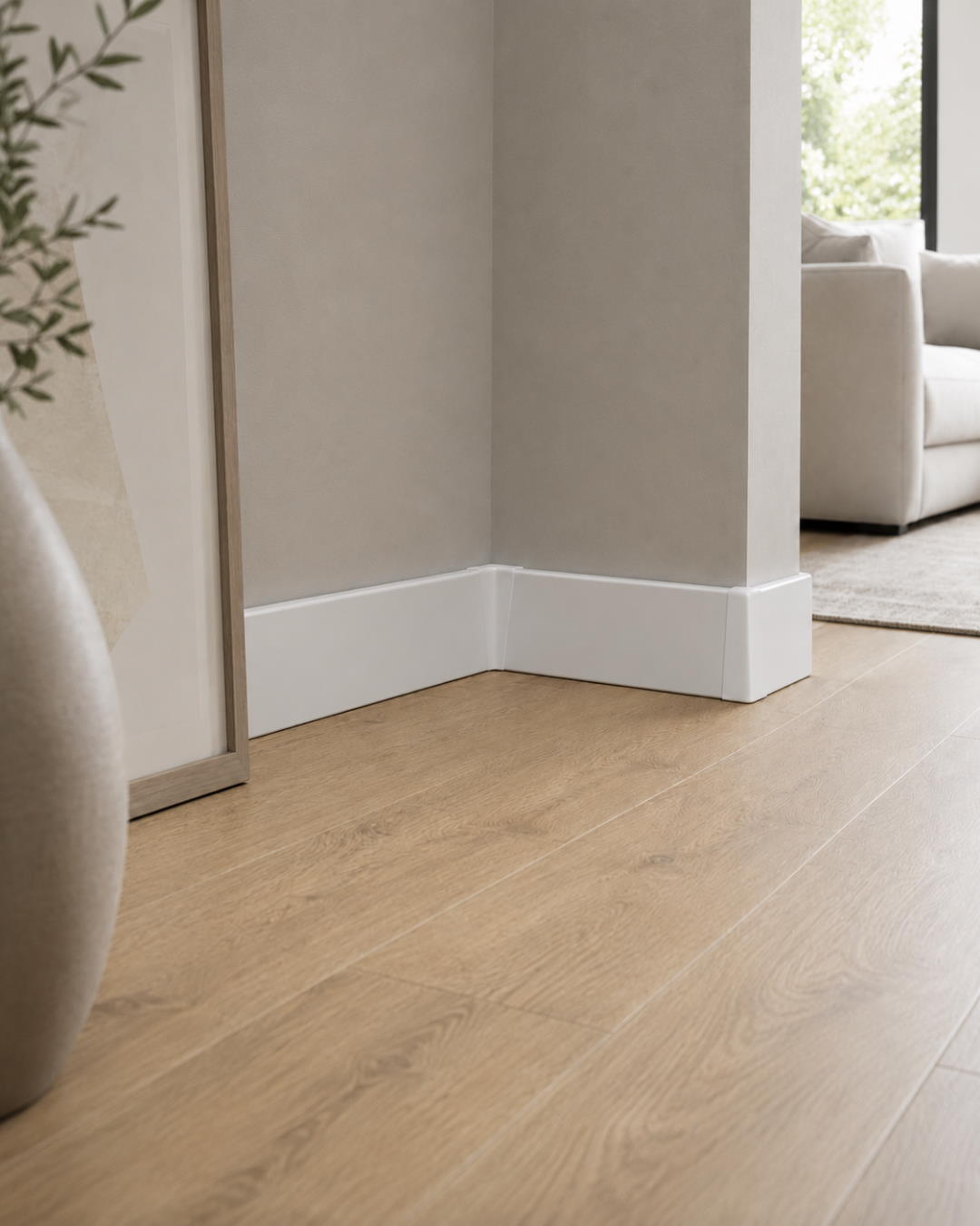 Skirting with wood optics 60 mm pure white similar RAL 9016