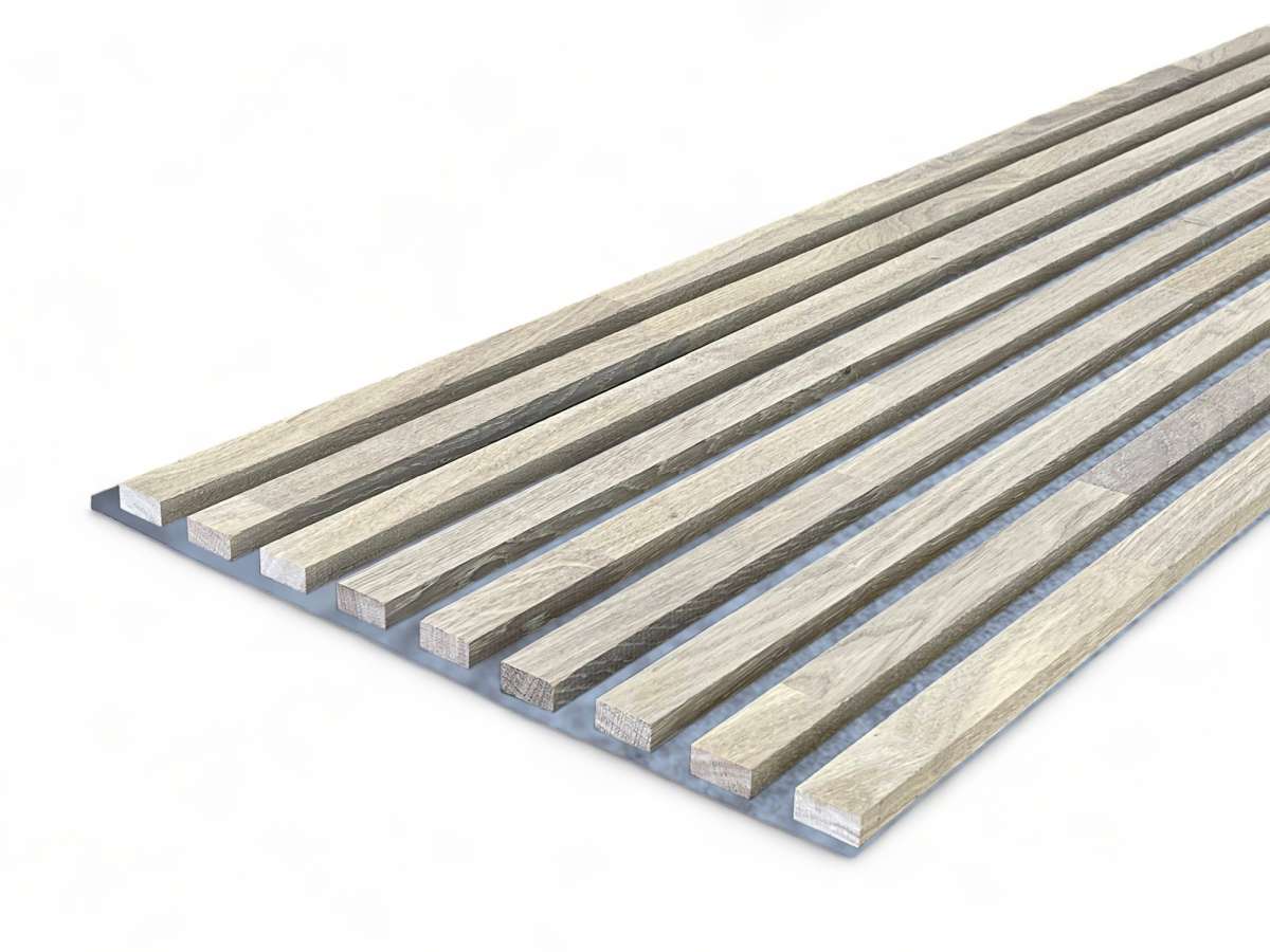 Solid Wood Acoustic Panel Grey 2600 x 400 mm Oak natural - Sand Stone Solid Wood Acoustic Panel Grey 2600 x 400 mm Oak natural - Sand Stone