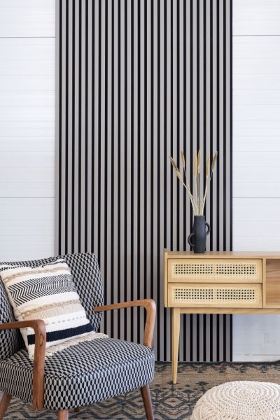 Akustikpaneel 3000 x 400 mm Sandgrau - Akustikfilz Schwarz - Wandverkleidung