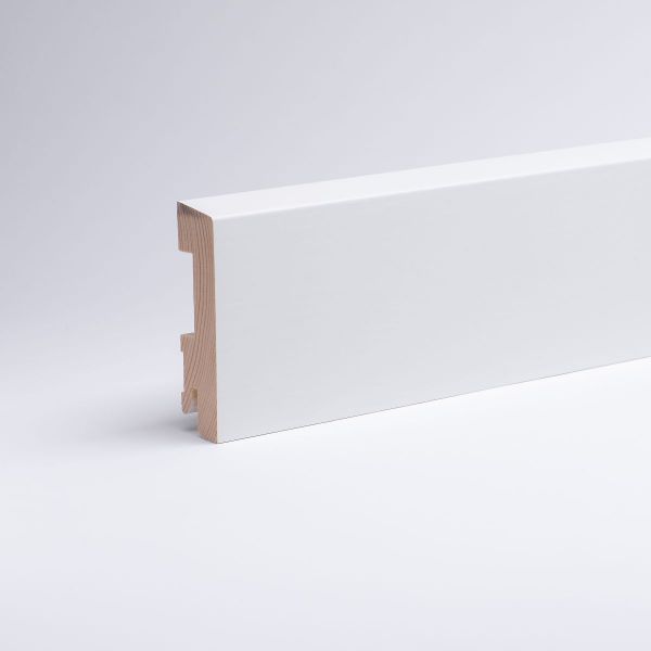 Massivholz-Sockelleiste abgeschrägt 80mm - Weiß RAL 9010