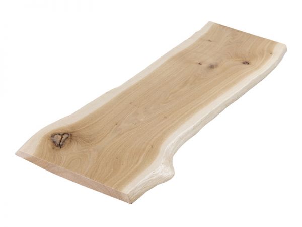 Baumscheibe, Eichenplatte Massivholz mit Baumkante - 60 x 30-35 cm, lackierte Oberfläche