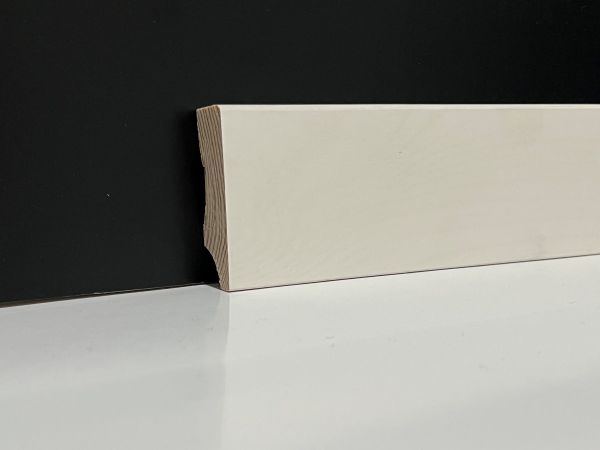 Massivholz-Sockelleiste 57 x 16 mm abgerundet Weiß RAL 9010