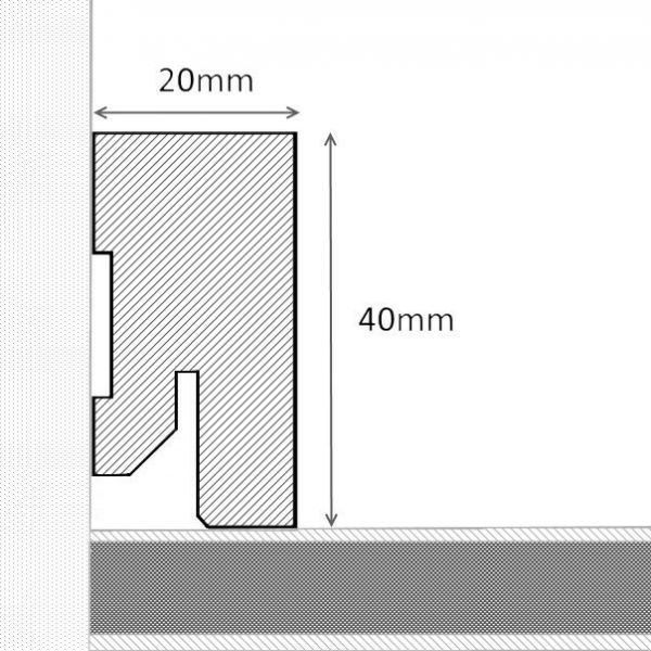 Vierkant Massivholz-Sockelleiste 40mm - Esche gelackt