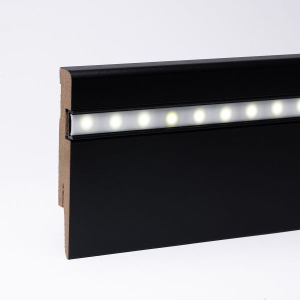 LED-Sockelleiste - Weimarer Profil 100mm MDF - Schwarz