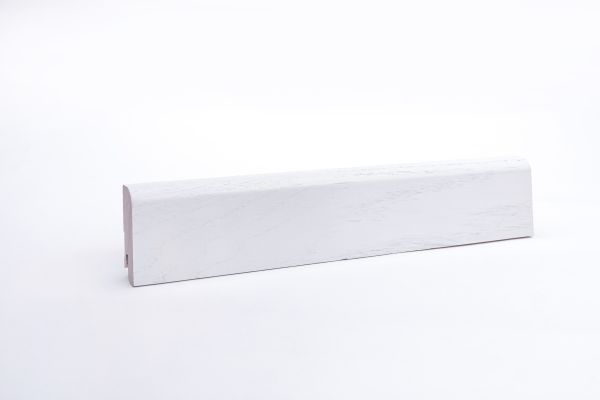 Massivholz-Sockelleiste 60mm mit abgerundeter Vorderkante - Eiche weiß lackiert