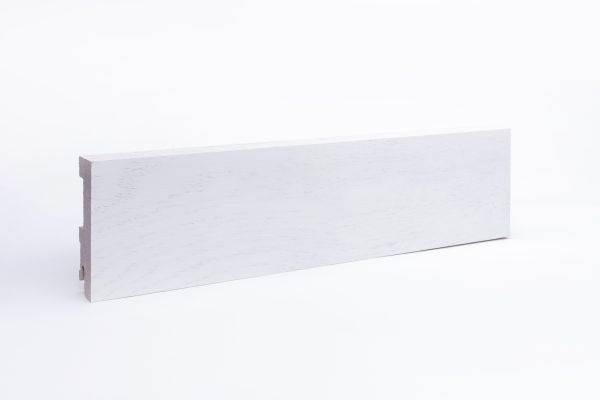 Vierkant Massivholz-Sockelleisten 80mm - Eiche weiß lackiert