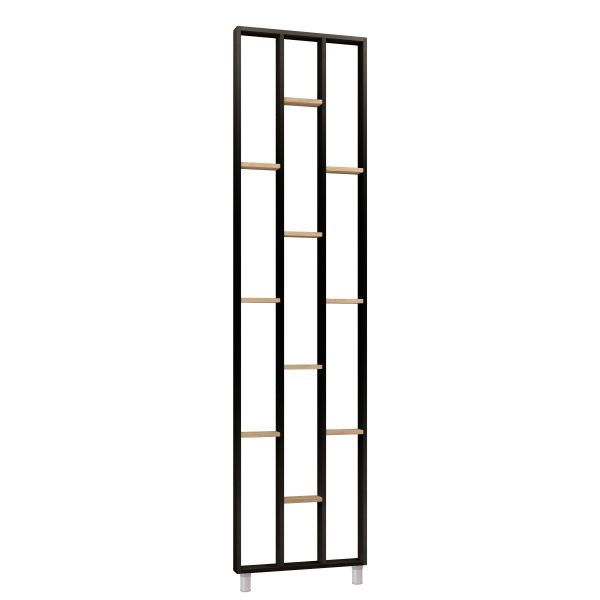Design Raumteiler, Regalsystem 75 x 634 x 2500 mm - Eiche natur / Schwarz