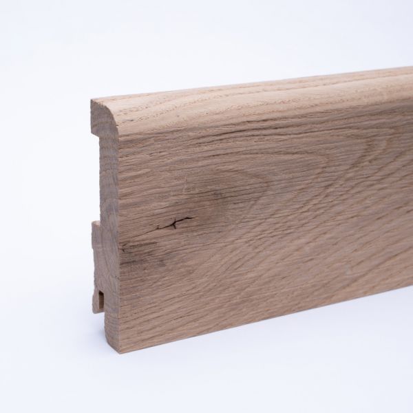 Massivholz-Sockelleiste mit abgerundeter 80mm - Eiche gebürstet roh